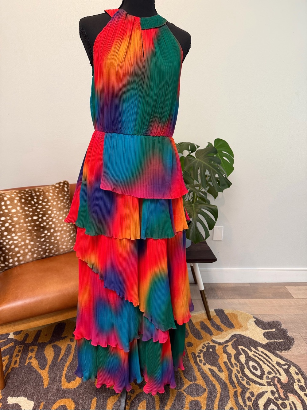 Rainbow CIEBON Tiered Pleated Maxi Dress - Multi NWT